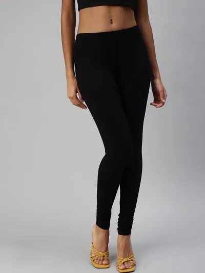 Cotton Lycra   Prisma Bottle Green Churidar Leggings.